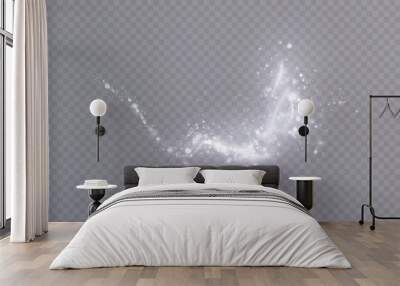 Magical glow. The light effect sparkles in a curved path, sparkling with a shiny magical textured shimmer. Glowing wave of stardust, shiny sparkle magical starlight, isolated set for vector illustrati Wall mural