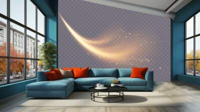 Magical glow. The light effect sparkles in a curved path, sparkling with a shiny magical textured shimmer. Glowing wave of stardust, shiny sparkle magical starlight, isolated set for vector illustrati Wall mural