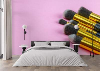 Makeup brush clean. Drawing cosmetic products with copy space. B Wall mural