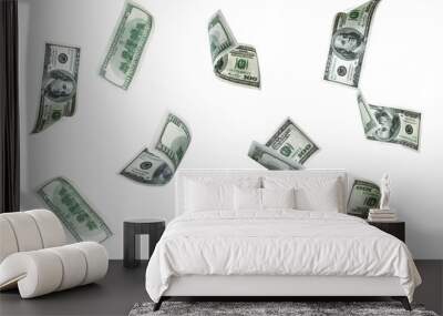 Money background. Hundred dollars of America. Usd cash money falling. Wall mural