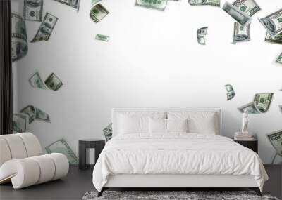 Money background. Hundred dollars of America. Usd cash money falling. Wall mural