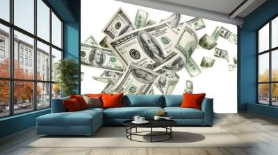 Money background. Hundred dollars of America. Usd cash money falling. Wall mural