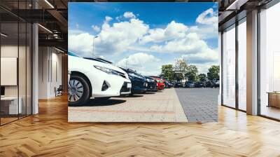 Parking space. Empty road asphalt background. Car lot parking space in underground city garage. Hidden underground carpark. Wall mural