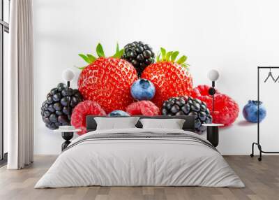 Big Pile of Fresh Berries on the White Background Wall mural