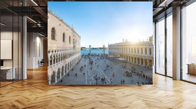 San Marco square in travel Europe city Italy, Venice. Panoramic view old Italian architecture with landmark bridge, romantic boat. Venezia. Wall mural