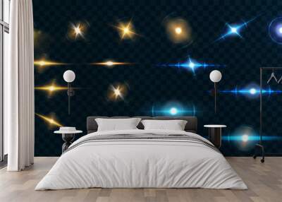 Set of bright beautiful stars on a transparent background vector illustration.	 Wall mural