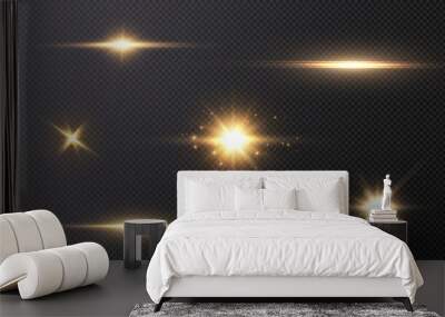 Set of light effects golden glowing light isolated on transparent background. Solar flare with rays and glare. Glow effect. Starburst with shimmering sparkles.	
 Wall mural