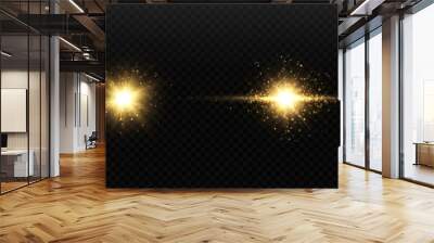 Shining golden stars isolated on transparent background. Effects, glare, lines, gold light particles. Set of vector stars.	
 Wall mural