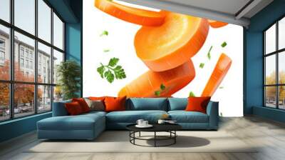 Sliced Carrot Pieces Floating with Herbs Wall mural