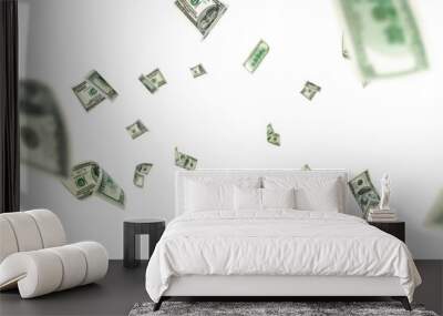 Us dollar. American money, falling cash. Flying hundred dollars isolated on white background. Wall mural