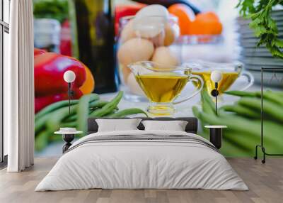 vegetables with vitamin D on the kitchen table Wall mural