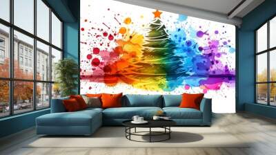 Vibrant brushstroke christmas tree in festive colors for a cheerful holiday season Wall mural