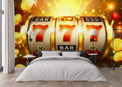 Winning the jackpot at 777 casino slot machine   concept for lottery victory and big wins Wall mural