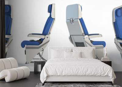 Airplane seat in different views. Aircraft interior armchair isolated on white background. Wall mural