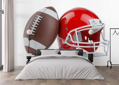 American football helmet and ball isolated on white. Wall mural