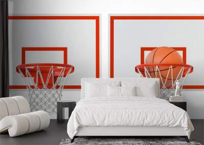 baketball hoop on backboard and ball isolated on white. Wall mural