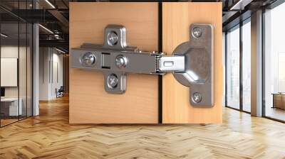 Cabinet swing door hinge furniture.  Fittings hardware for wardrobe and cupboard. 3d illustration Wall mural