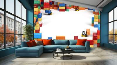 Cargo shipping containers in storage area with forklifts and spa Wall mural