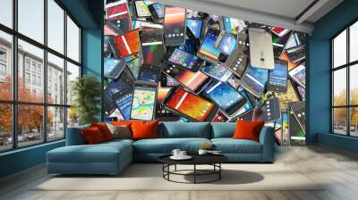 choose mobile phone. heap of the different smartphones with diff Wall mural