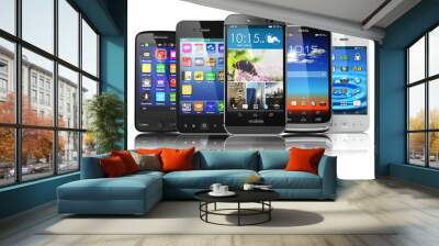 Choosing of mobile phone.  Different modern smartphones with tou Wall mural