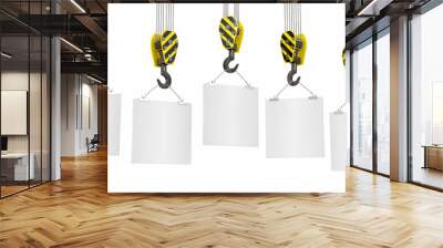 Crane hooks with empty boards. 3d Wall mural