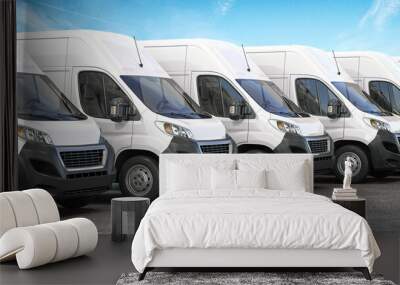 Delivery vans in a row.  Express delivery and shipment service concept. Wall mural