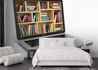 E-learning education or internet library. Laptop and books. Wall mural