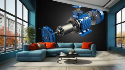 Electric motor parts and structure  on black background. 3d illustration Wall mural