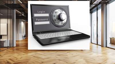 laptop with steel security lock. password Wall mural