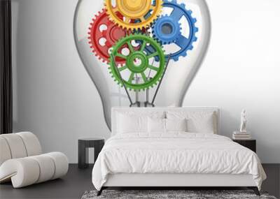 light bulb and gears. perpetuum mobile idea concept. Wall mural