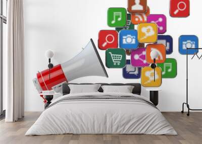 megaphone with cloud of application icons. digital marketing con Wall mural