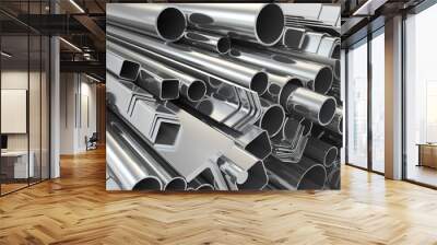 Metal profile and pipes on white background. Wall mural