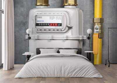 Natural gas meter with tubes on the wall. Wall mural