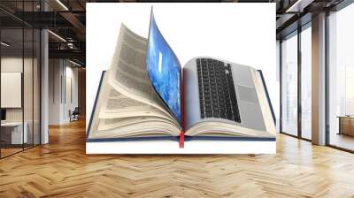 Online library, online education or e-learning internet concept. Open laptop and book compilation. Wall mural