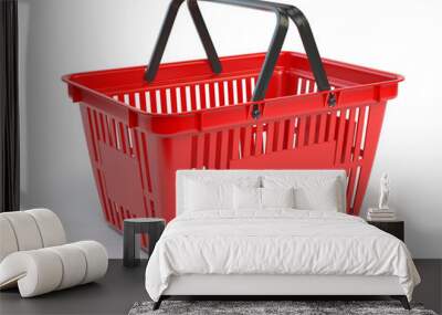 red empty shopping basket isolated on white background Wall mural