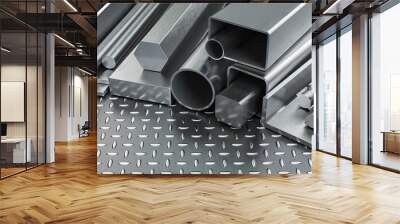 Rolled metal products. Different profiles and tubes . Wall mural