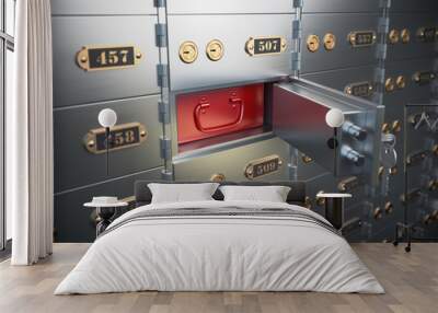 Safe deposit boxes with open one safe cell. Wall mural