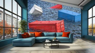 Shipping cargo container lost in the sea or ocean. Cargo isurance concept. Wall mural