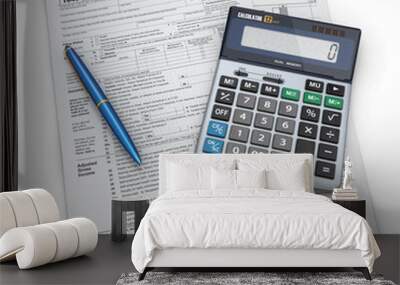 tax return 1040, calculator and peò. 3d Wall mural