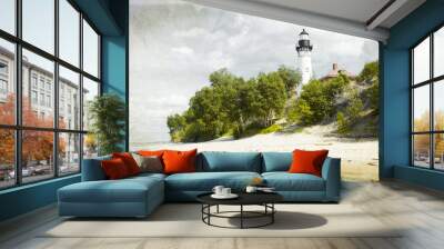 old picture (effect) with lighthouse Wall mural