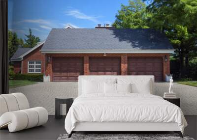 Traditional American Garage With Dark Wooden Door Wall mural