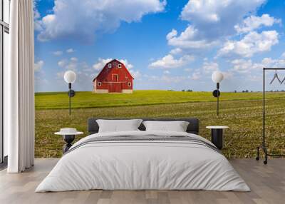 Traditional American Red Barn With Blue Sky Wall mural