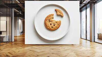 A minimalist shot featuring a single, perfectly baked croissant on a white plate, set on a clean surface with ample copy space Wall mural