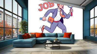 Running  man searching for work, JOB letters in background Wall mural