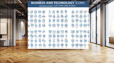 Business and marketing, programming, data management, internet connection, social network, computing, information. Icons set. Flat vector illustration	 Wall mural