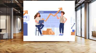 Business growth collection of scenes isolated. People analyze financial data, successful strategy, set in flat design. Vector illustration for blogging, website, mobile app, promotional materials Wall mural