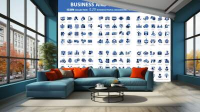 Business people, management and technology icons set. Businessman icons collection. Teamwork, human resources, meeting, partnership, work group, success, resume, creative process Wall mural