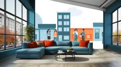 Buying and choosing housing, real estate and turnkey rentals, buildings, skyscrapers, house concept. Flat vector illustration	
 Wall mural