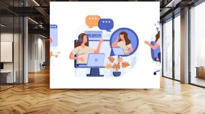 Customer service isolated set in flat design. Collection of scenes. People advice and support, operator call center. Vector illustration for blogging, website, mobile app, promotional materials. Wall mural