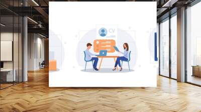 Employee evaluation, assessment form and report, performance review concept collection of scenes. Employer meeting job applicant at pre-employment assessment. Flat vector modern illustration Wall mural